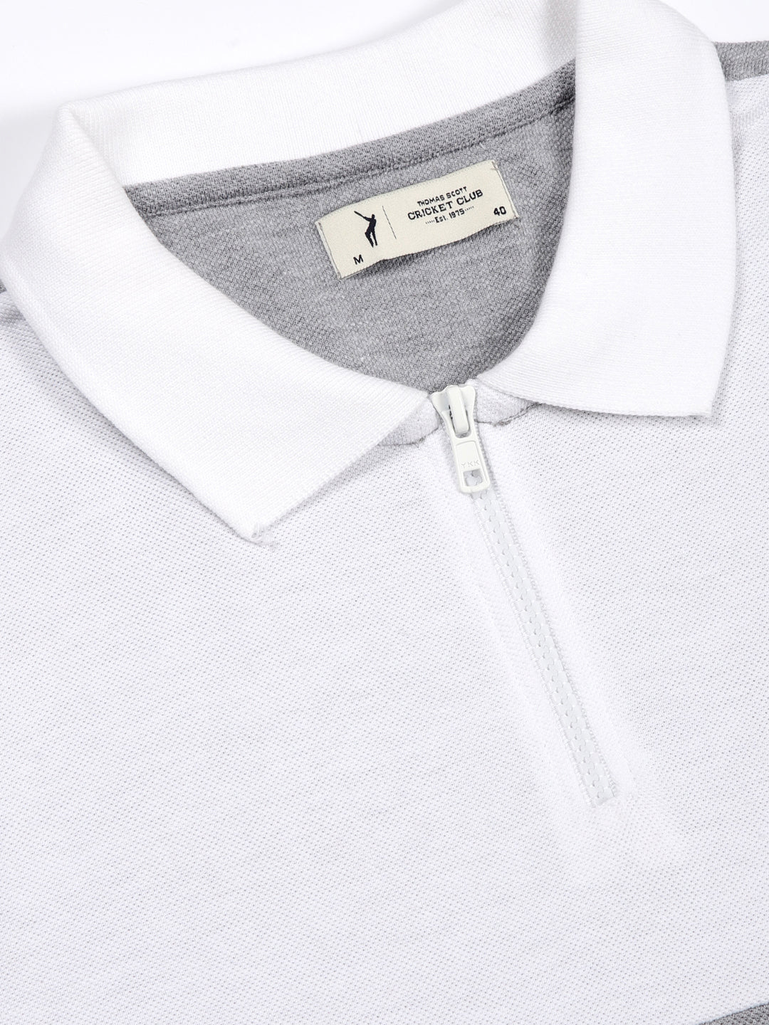 Grey Melange Colourblocked Polo Collar Cotton T-shirt