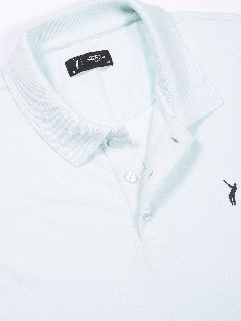 Thomas Scott Men Aqua Solid Polo Collar T-shirt