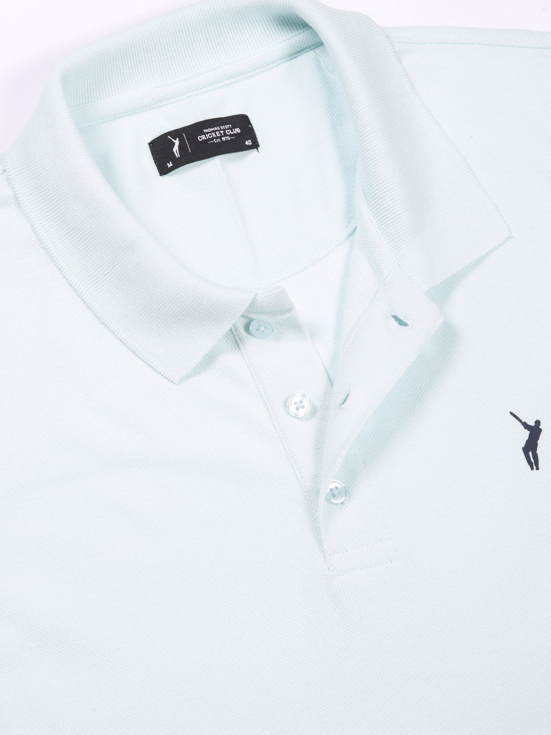 Thomas Scott Men Aqua Solid Polo Collar T-shirt