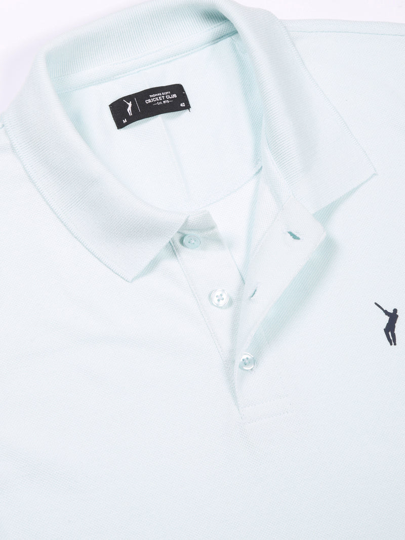 Thomas Scott Men Aqua Solid Polo Collar T-shirt