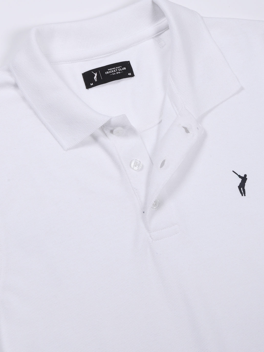 Thomas Scott Men White Solid Polo Collar T-shirt
