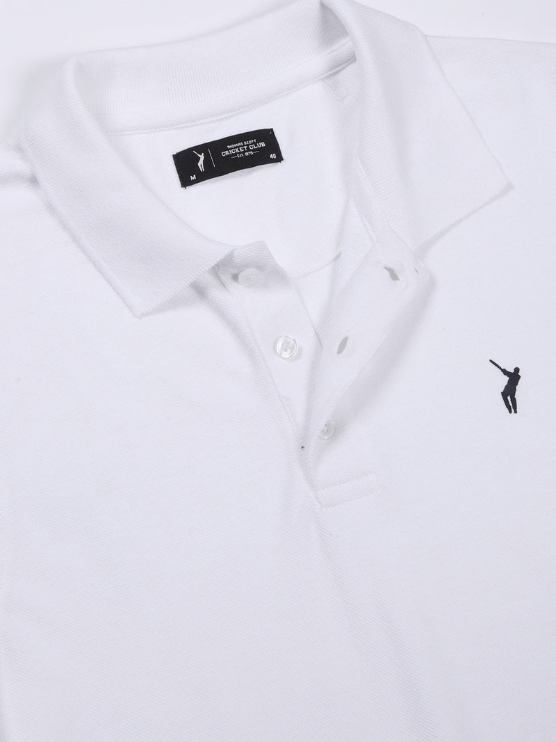 Thomas Scott Men White Solid Polo Collar T-shirt