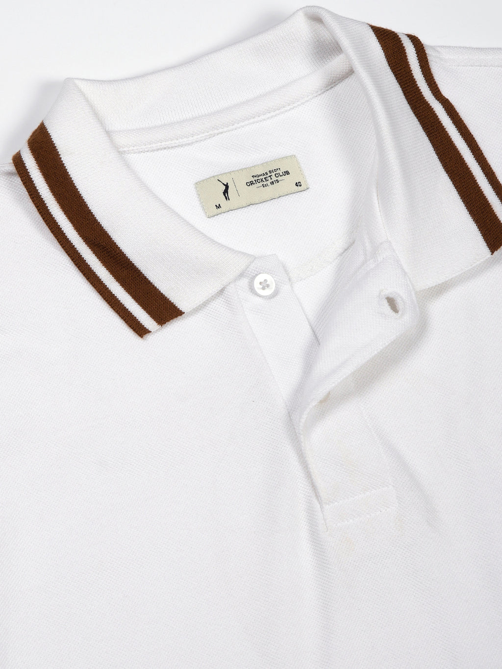 Thomas Scott Men White Solid Polo Collar Cotton T-shirt
