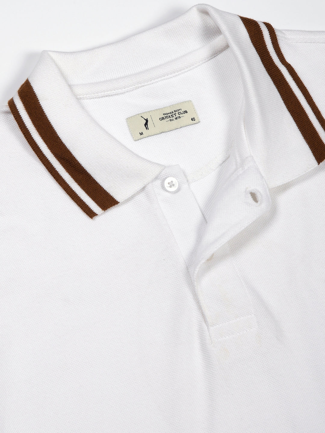 Thomas Scott Men White Solid Polo Collar Cotton T-shirt
