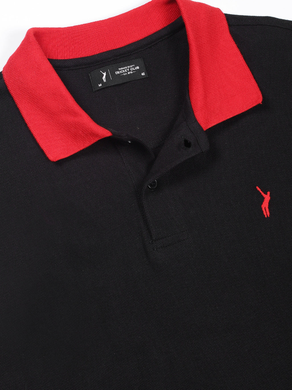 Thomas Scott Men Black Polo Collar Applique T-shirt