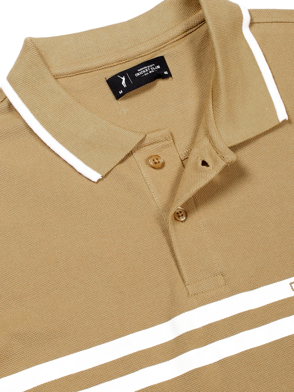 Thomas Scott Men Beige Solid Polo Collar Cotton T-shirt