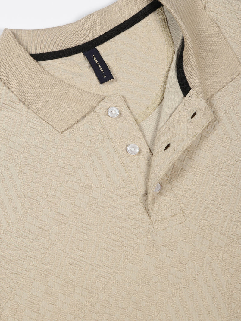 Thomas Scott Men Beige Textured Polo Collar T-shirt