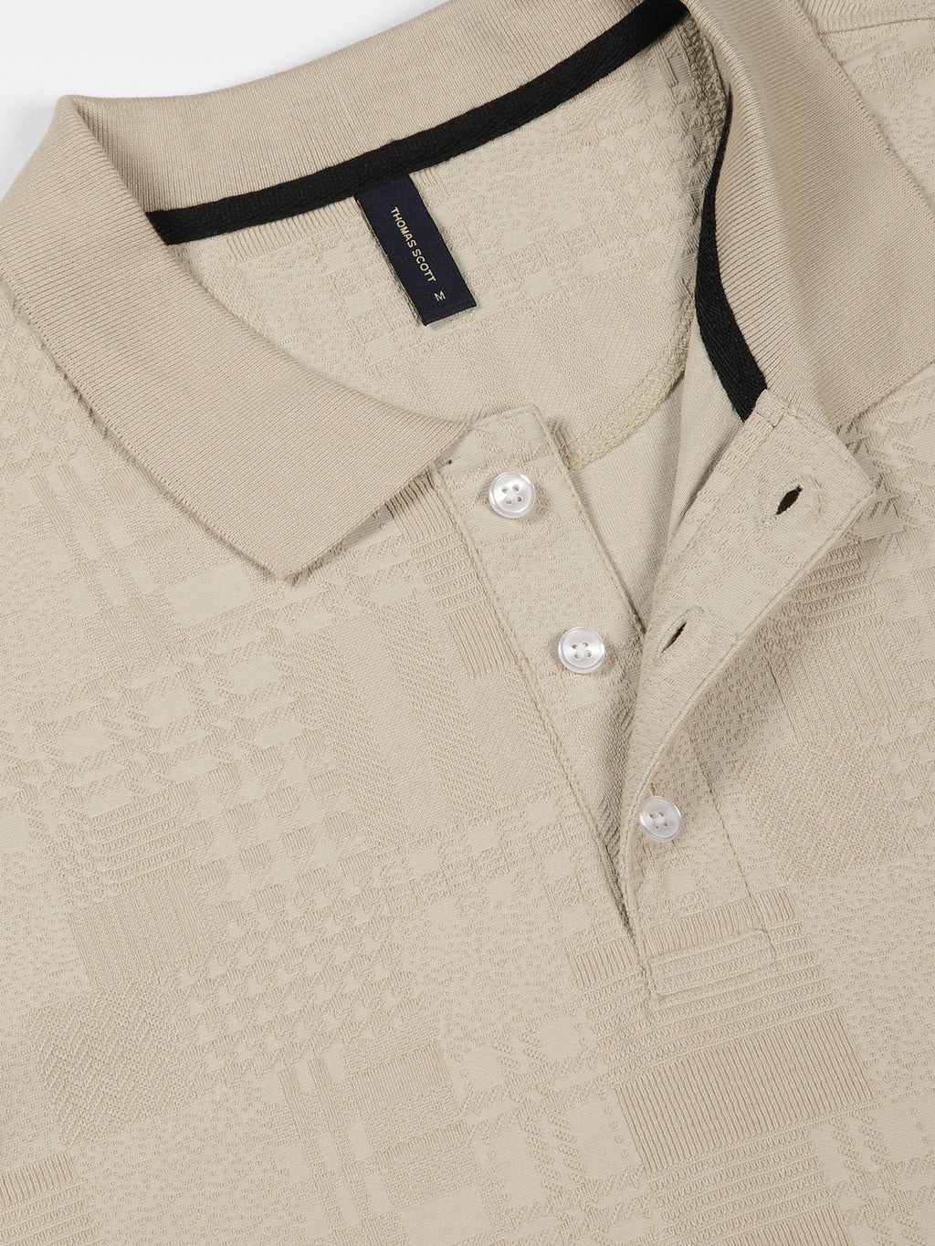 Thomas Scott Men Beige Textured Polo Collar Regular Fit T-shirt