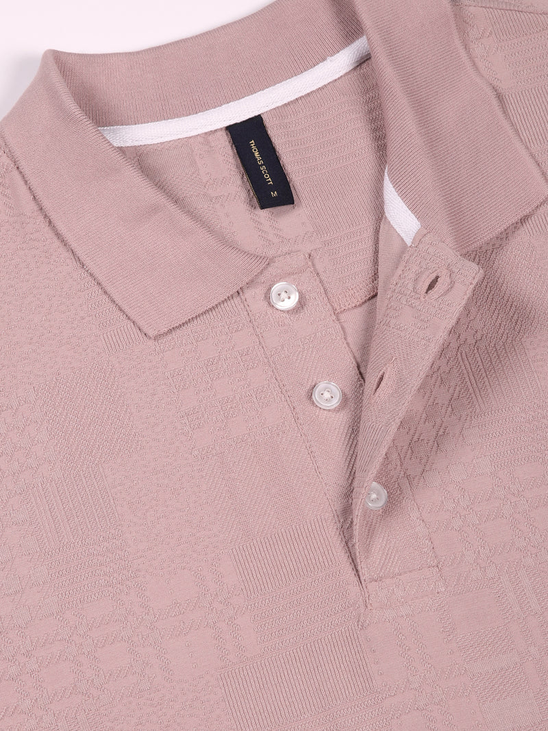 Thomas Scott Men Pink Textured Polo Collar Regular Fit T-shirt