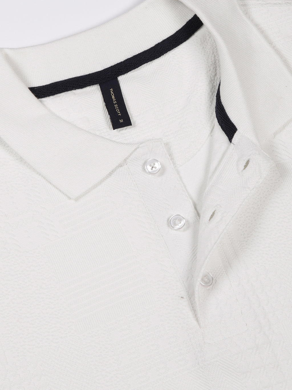 Thomas Scott Men White Textured Polo Collar Regular Fit T-shirt