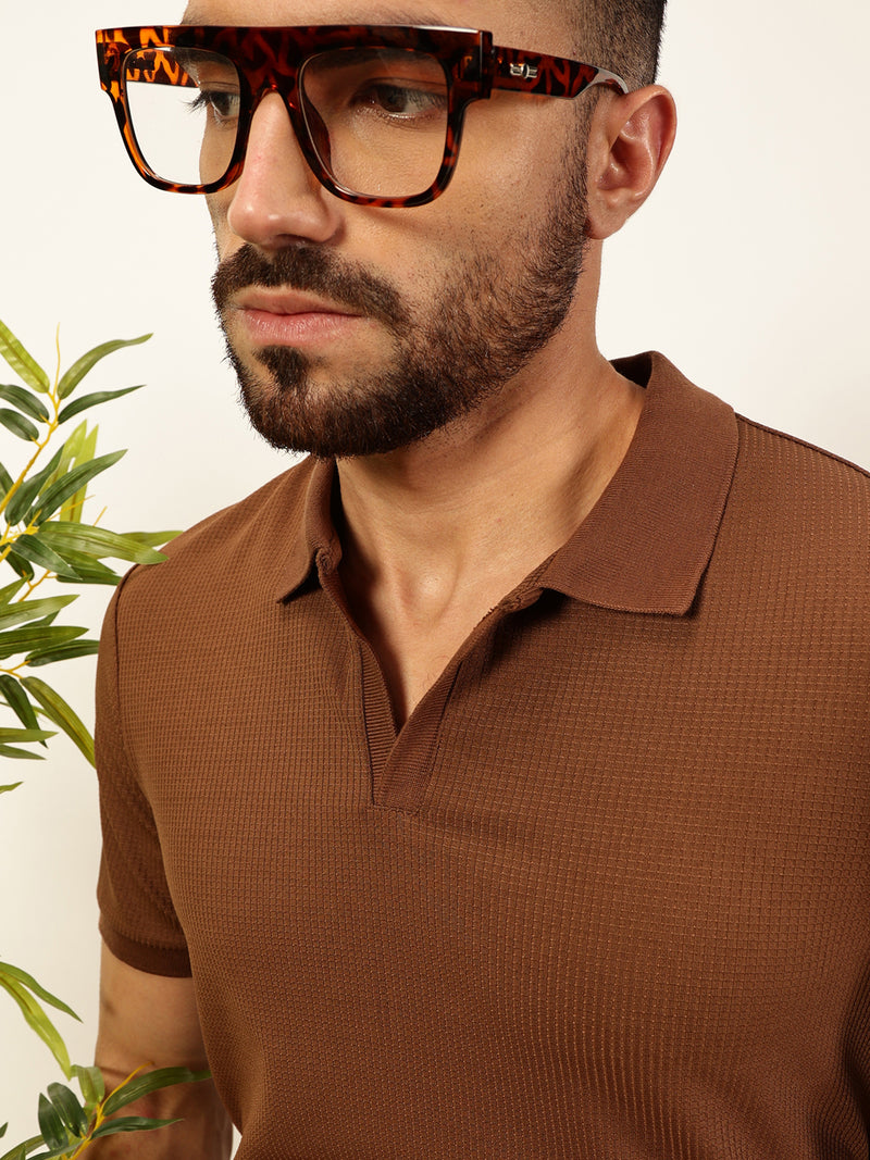 Thomas Scott Men Coffee Brown Anti Odour Solid Polo Collar T-Shirt