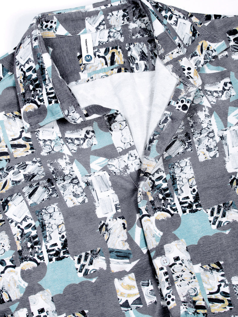 Thomas Scott Men Grey Slim Fit Long Sleeves Abstract Printed Casual Shirt