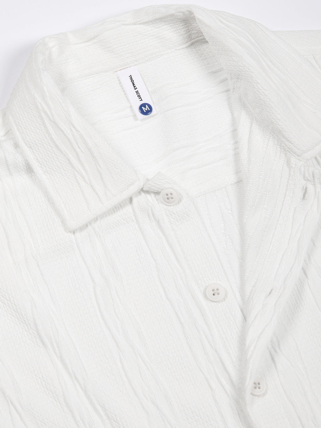 Thomas Scott Men White Oversized Textured Knitted Casual Shirt