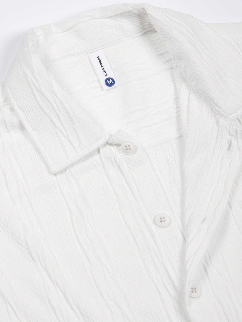 Thomas Scott Men White Oversized Textured Knitted Casual Shirt
