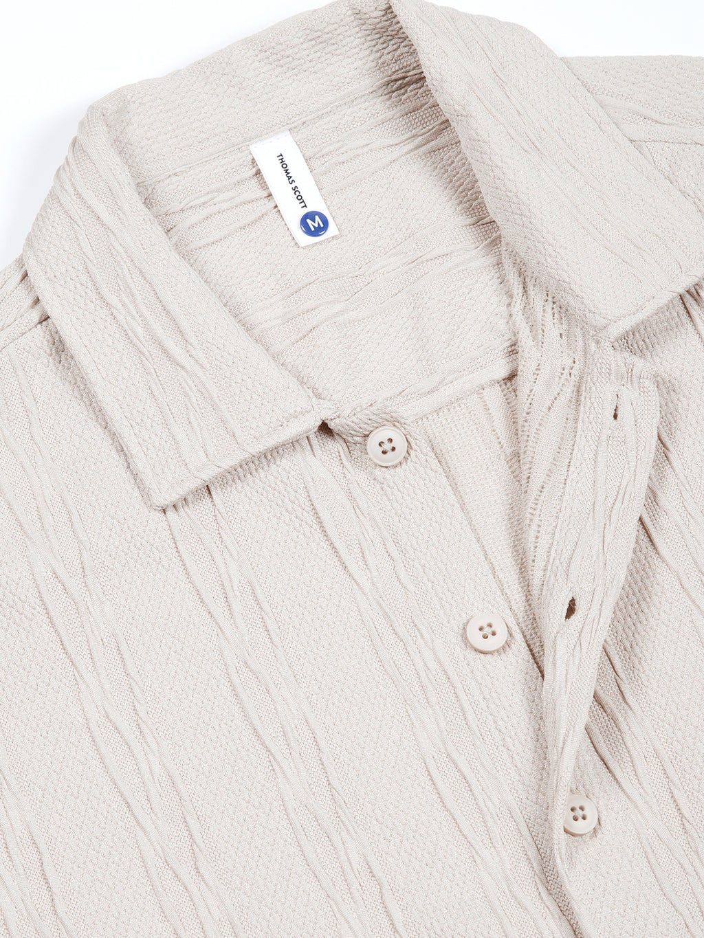 Thomas Scott Men Beige Oversized Textured Knitted Casual Shirt