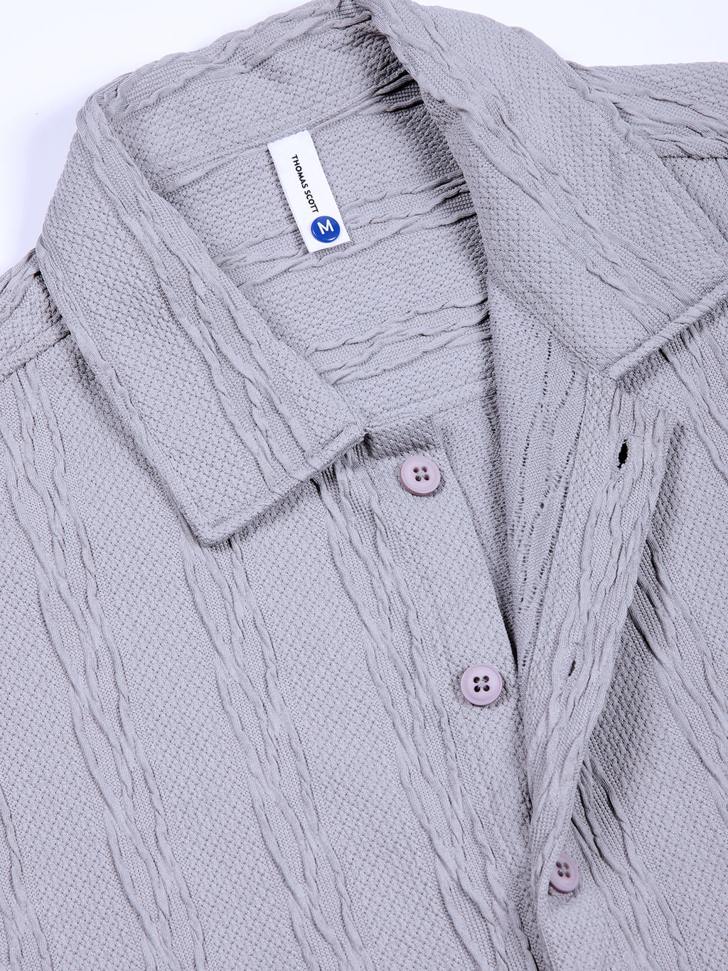 Thomas Scott Men Grey Oversized Textured Knitted Casual Shirt