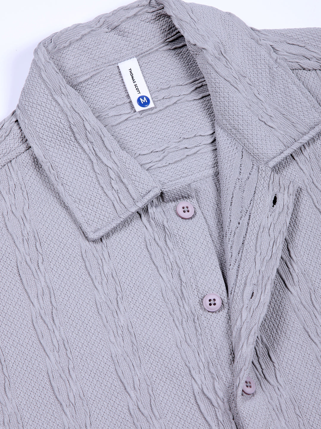 Thomas Scott Men Grey Oversized Textured Knitted Casual Shirt