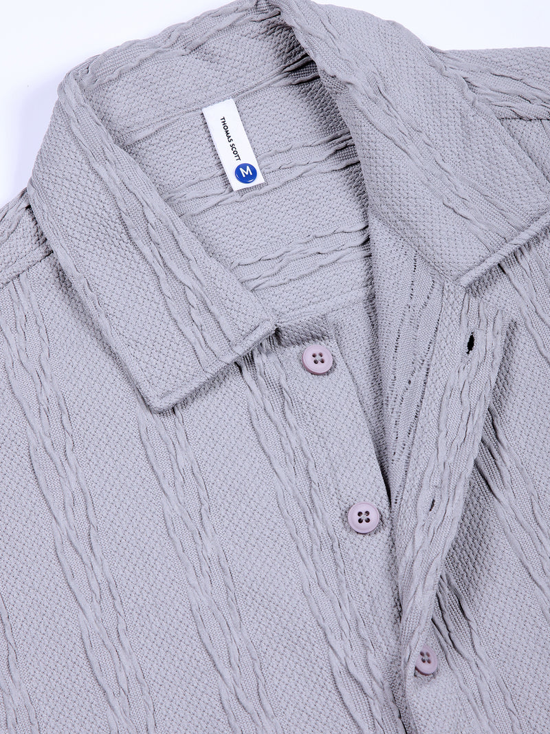 Thomas Scott Men Grey Oversized Textured Knitted Casual Shirt