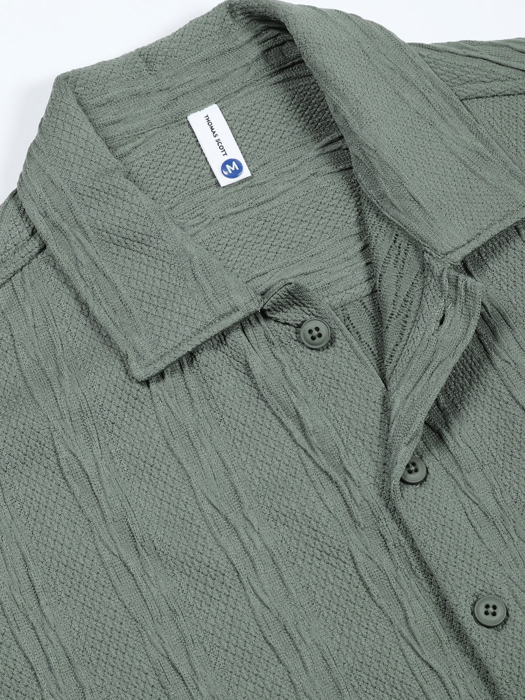 Thomas Scott Men Green Oversized Textured Knitted Casual Shirt