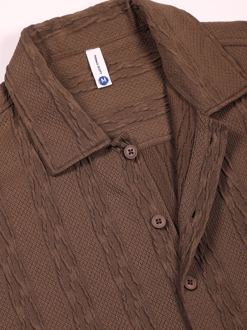 Thomas Scott Men Brown Oversized Textured Knitted Casual Shirt