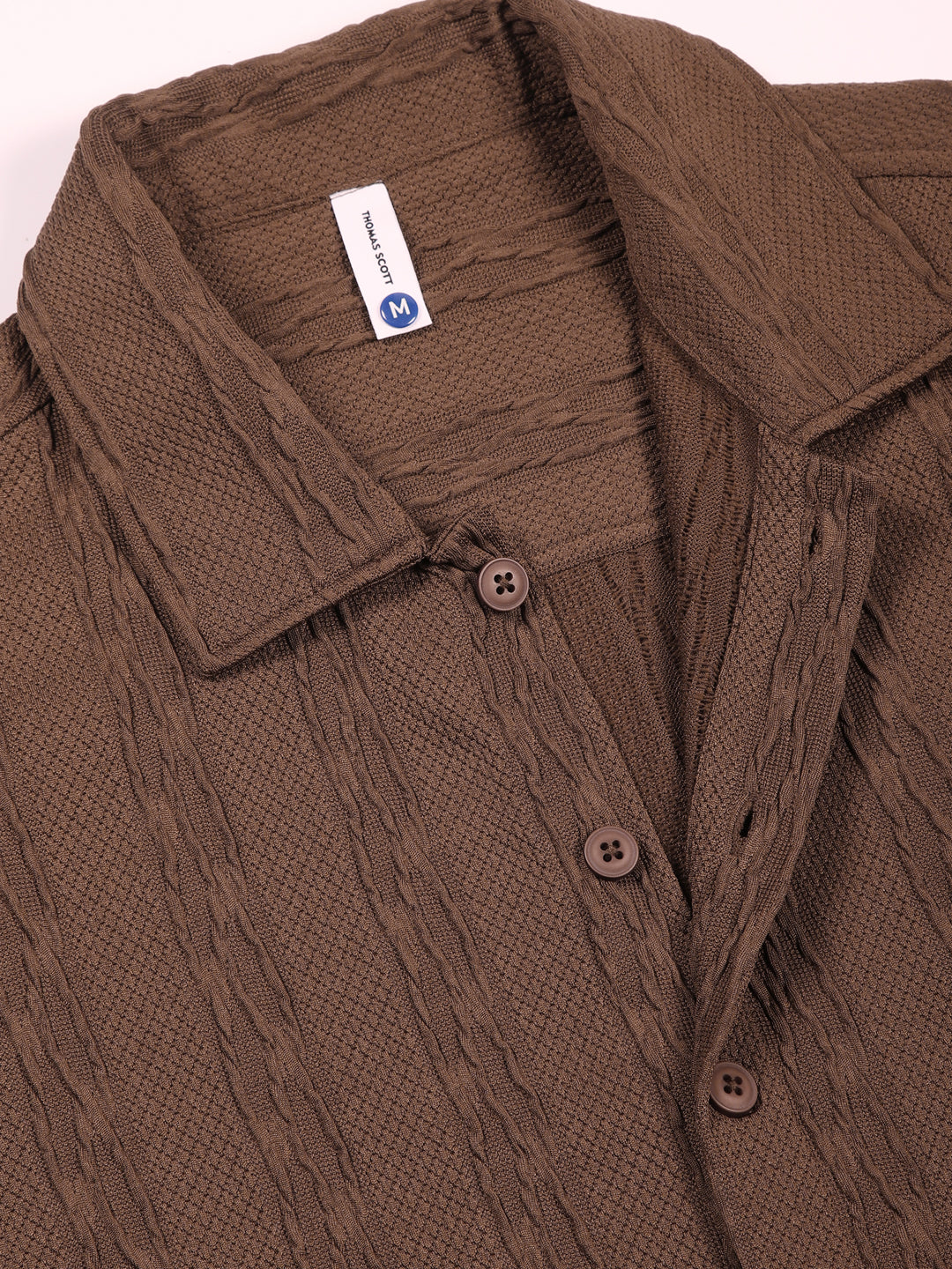 Thomas Scott Men Brown Oversized Textured Knitted Casual Shirt