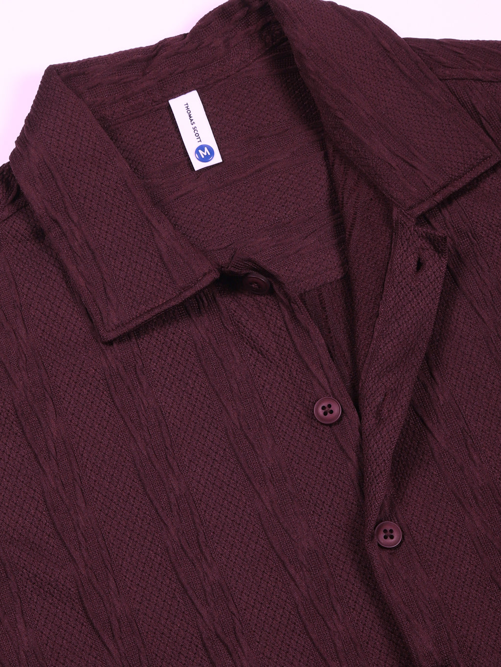 Thomas Scott Men Maroon Oversized Textured Knitted Casual Shirt
