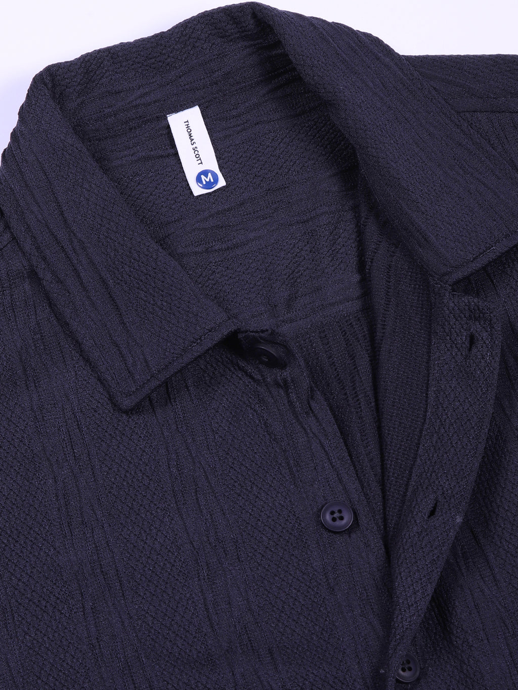 Thomas Scott Men Navy Oversized Textured Knitted Casual Shirt