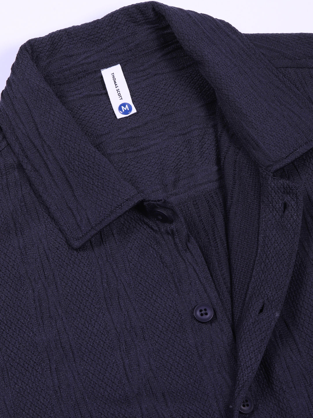 Thomas Scott Men Navy Oversized Textured Knitted Casual Shirt