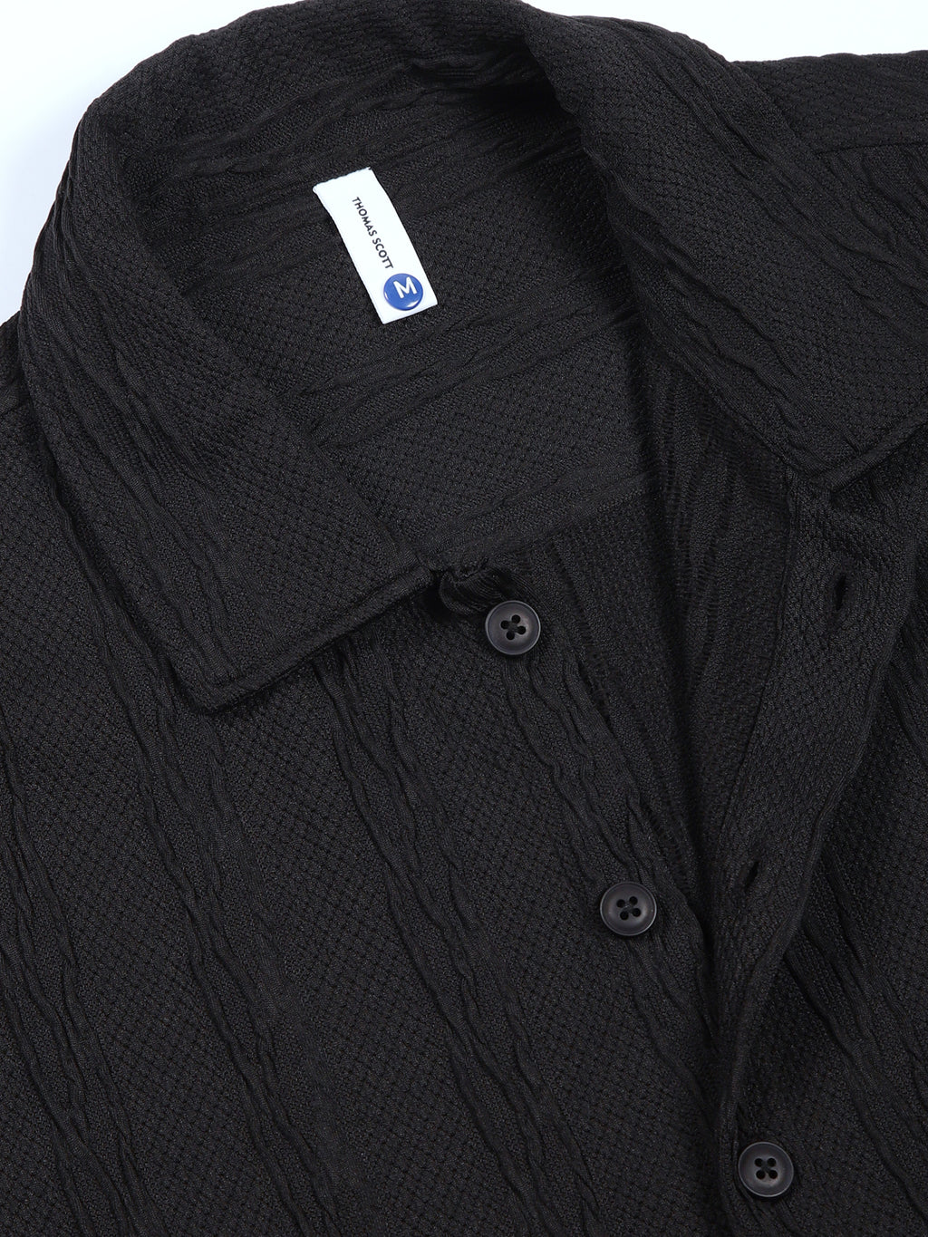 Thomas Scott Men Black Oversized Textured Knitted Casual Shirt
