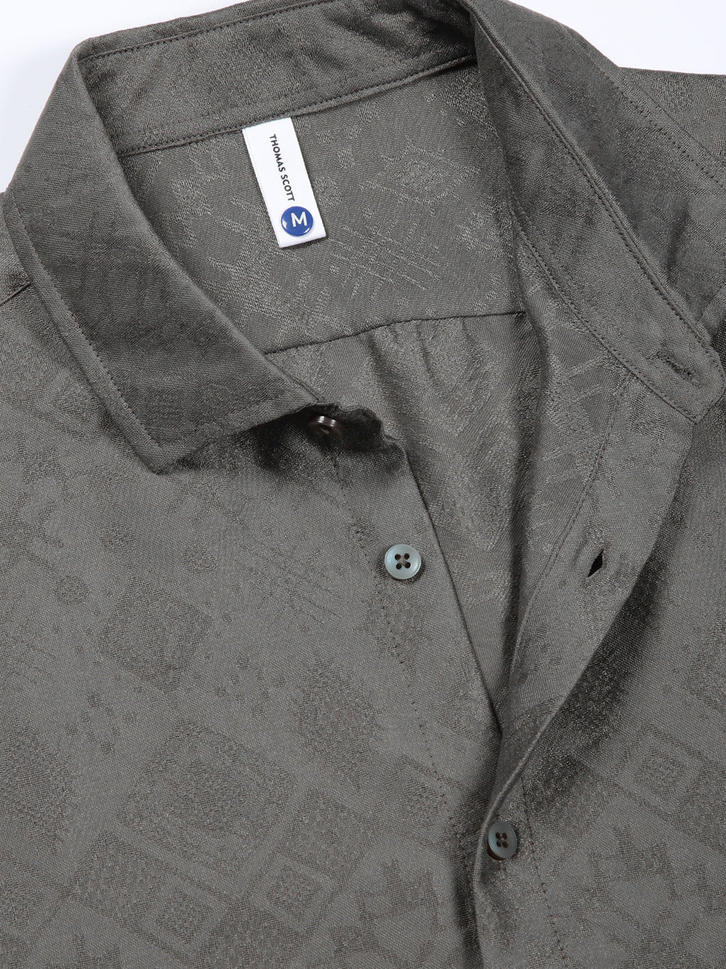 Thomas Scott Men Olive Slim Fit Geometric Print Casual Shirt
