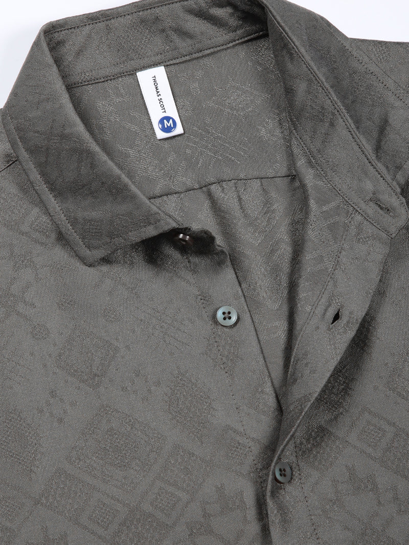 Thomas Scott Men Olive Slim Fit Geometric Print Casual Shirt