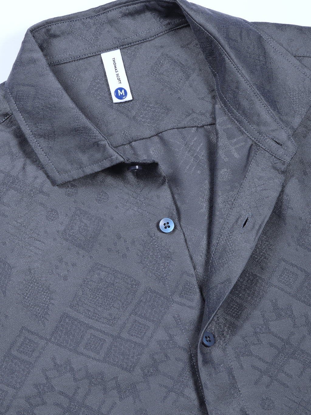 Thomas Scott Men Grey Slim Fit Geometric Print Casual Shirt