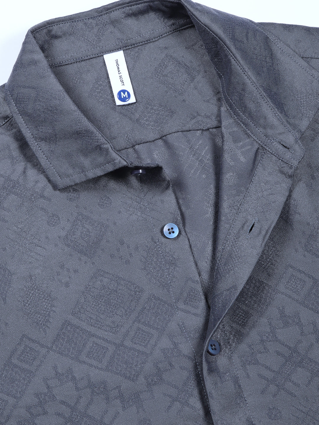 Thomas Scott Men Grey Slim Fit Geometric Print Casual Shirt
