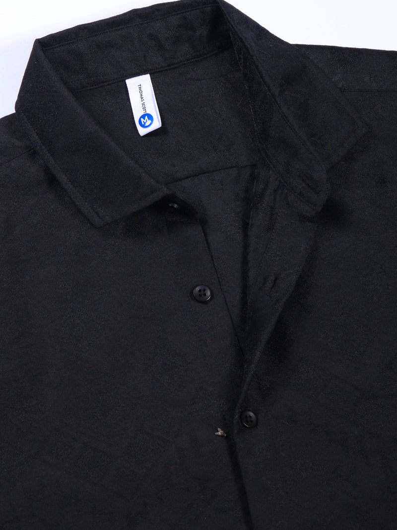 Thomas Scott Men Black Slim Fit Geometric Print Casual Shirt