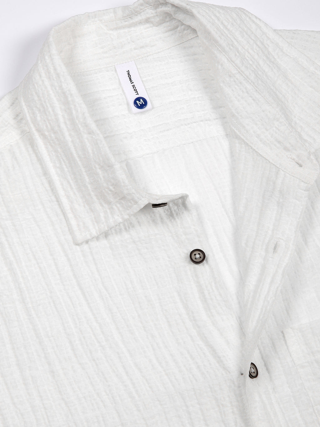 Thomas Scott Men White Slim Fit Textured Seersucker Casual Shirt