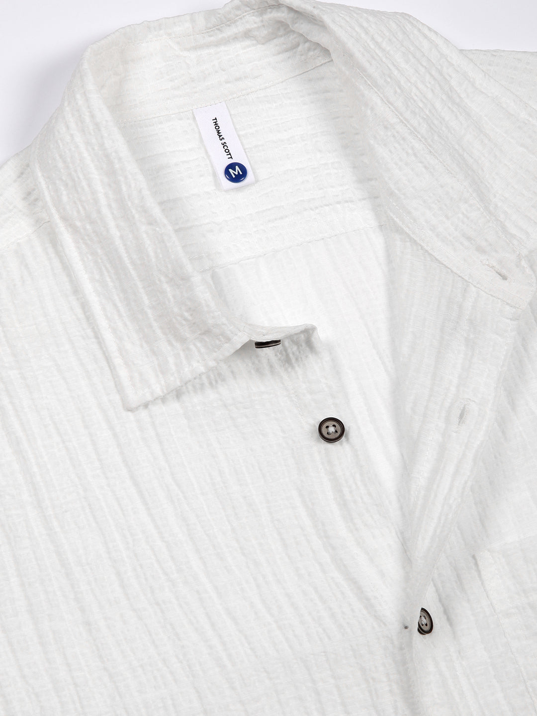 Thomas Scott Men White Slim Fit Textured Seersucker Casual Shirt