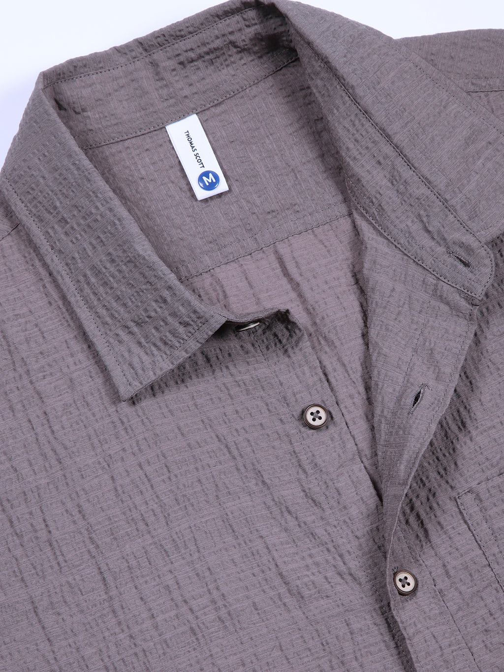 Thomas Scott Men Grey Slim Fit Textured Seersucker Casual Shirt