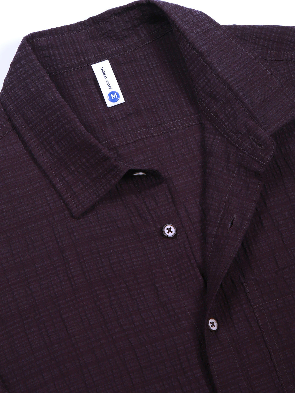 Thomas Scott Men DarkGrey Slim Fit Textured Seersucker Casual Shirt