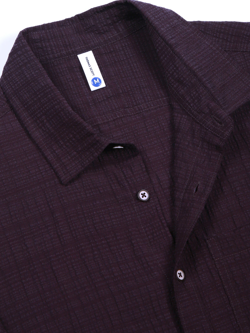 Thomas Scott Men DarkGrey Slim Fit Textured Seersucker Casual Shirt