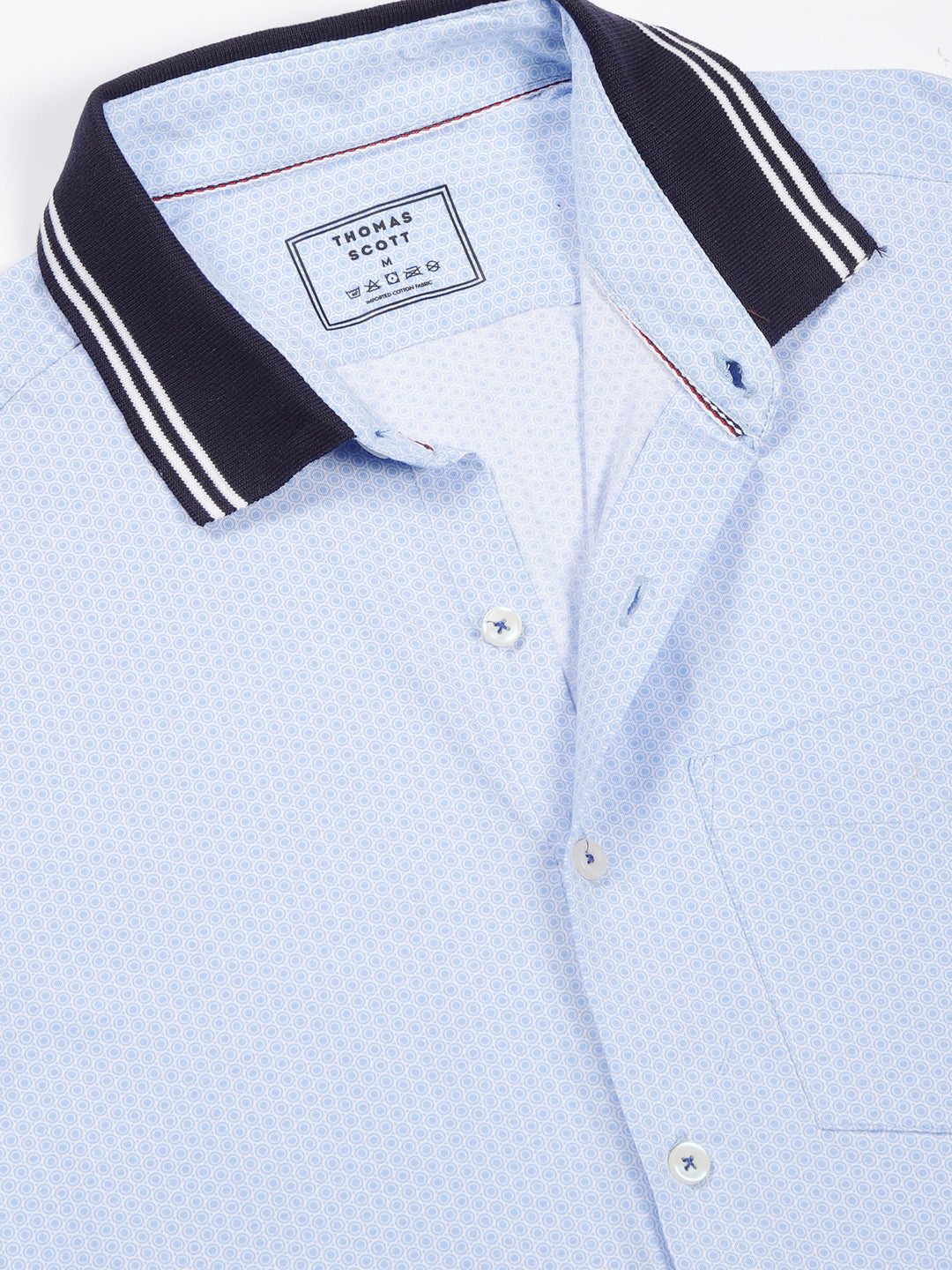 Thomas Scott Men SkyBlue Slim Fit Micro Ditsy Printed Knit Shirt