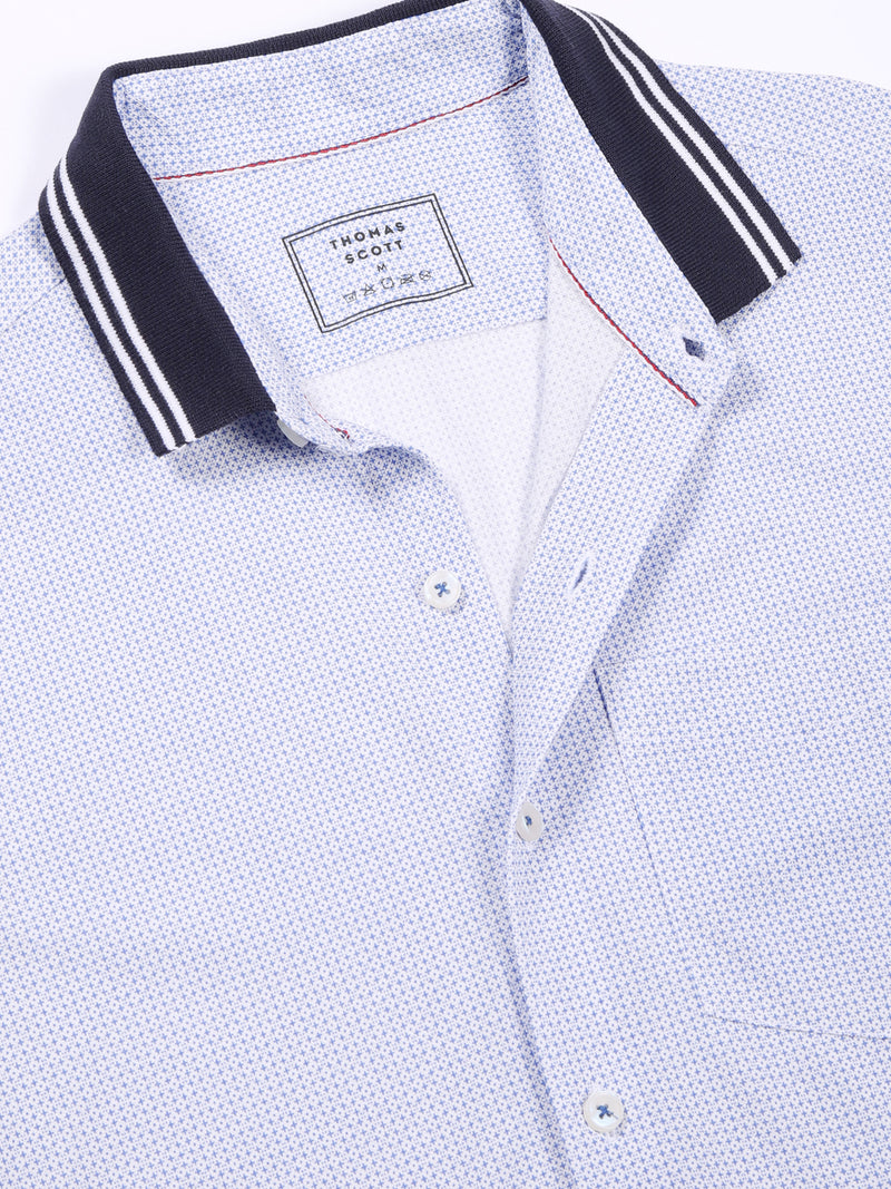 Thomas Scott Men Blue Slim Fit Micro Ditsy Printed Knit Shirt