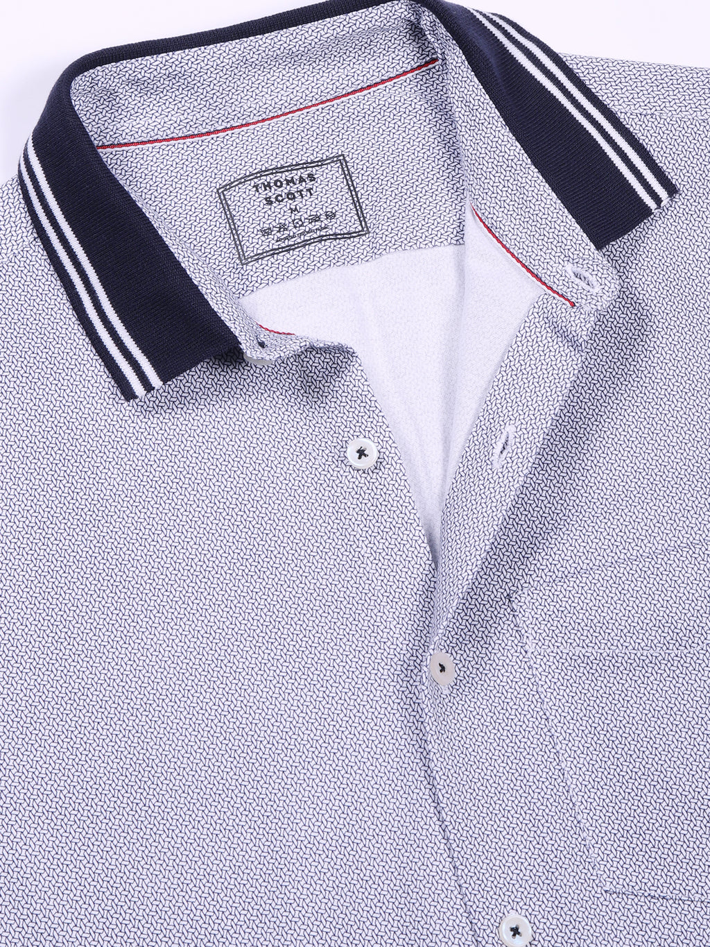 Thomas Scott Men LightNavy Slim Fit Micro Ditsy Printed Knit Shirt