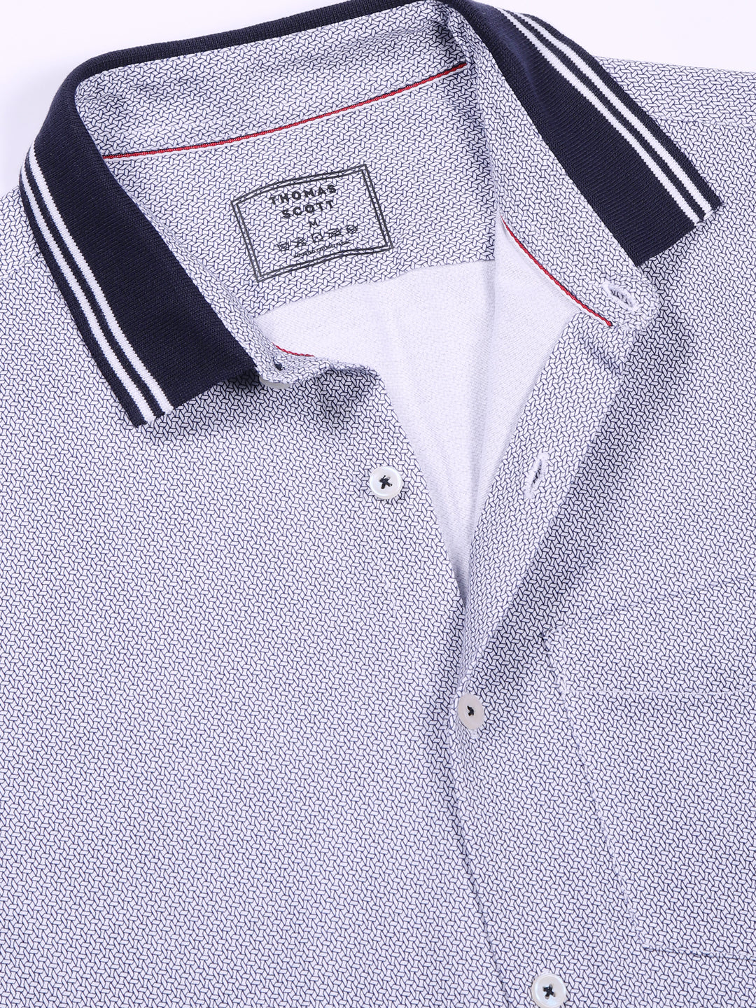 Thomas Scott Men LightNavy Slim Fit Micro Ditsy Printed Knit Shirt