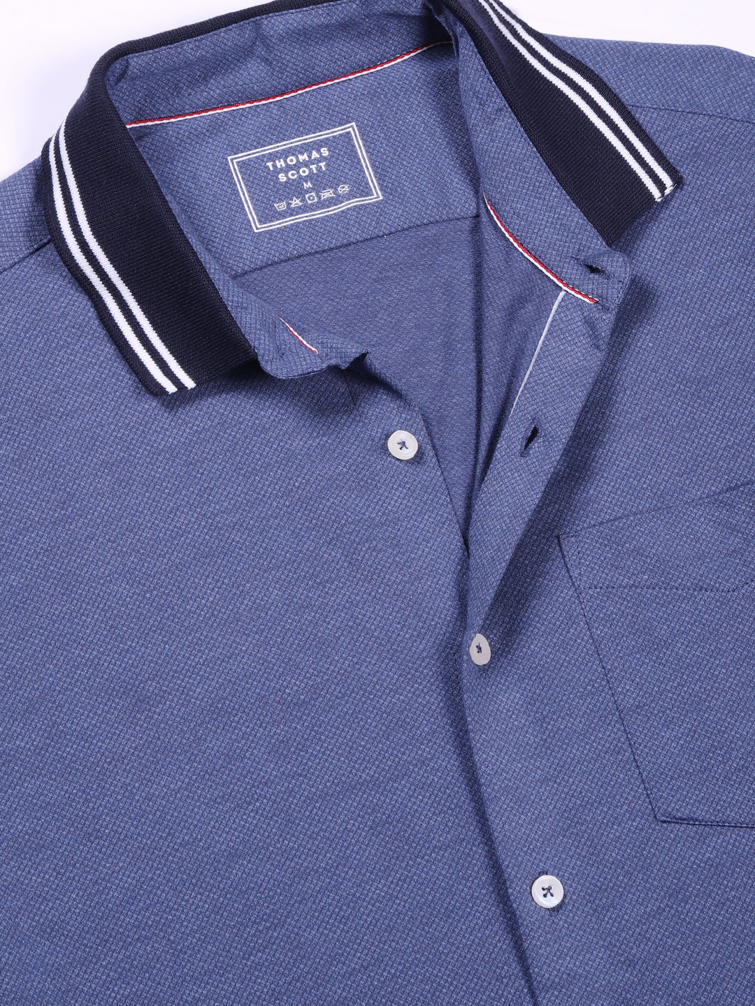 Thomas Scott Men DarkBlue Slim Fit Solid Knit Shirt