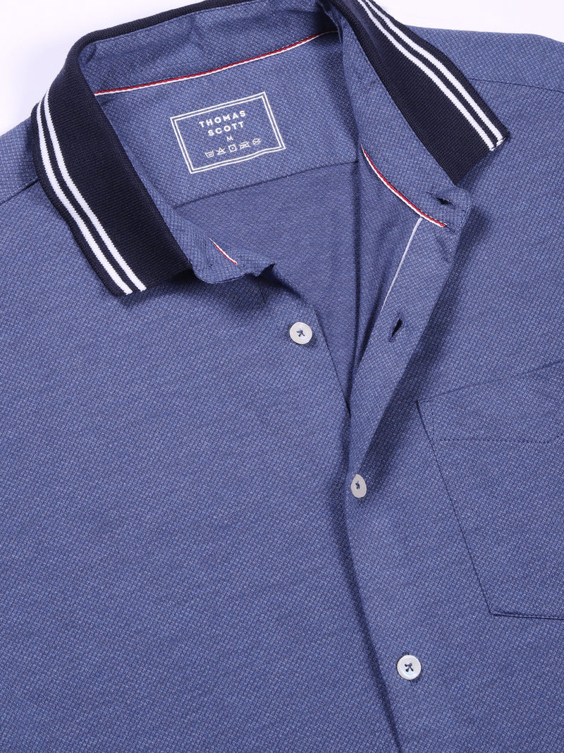 Thomas Scott Men DarkBlue Slim Fit Solid Knit Shirt