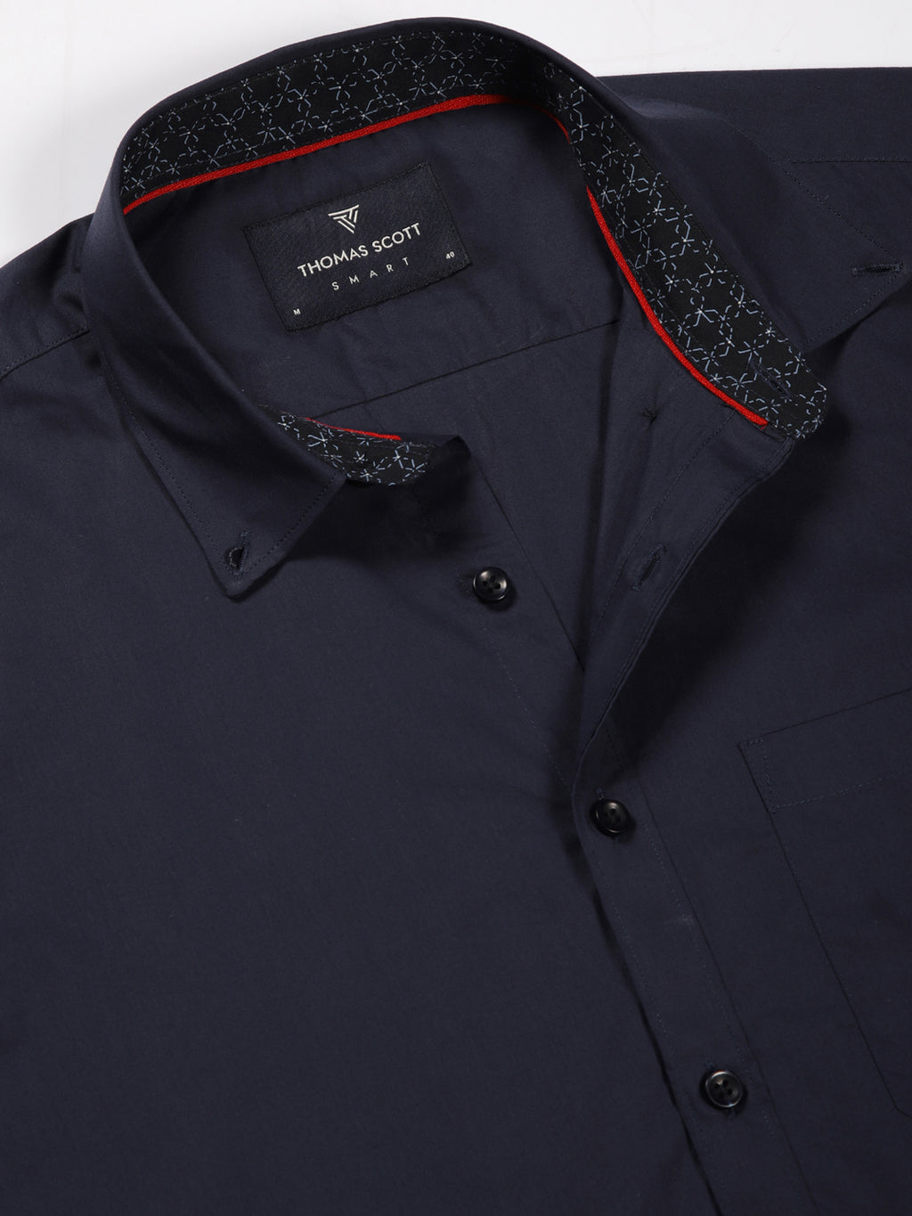 Thomas Scott Men NavyBlue Slim Fit Solid Cotton Formal Shirt