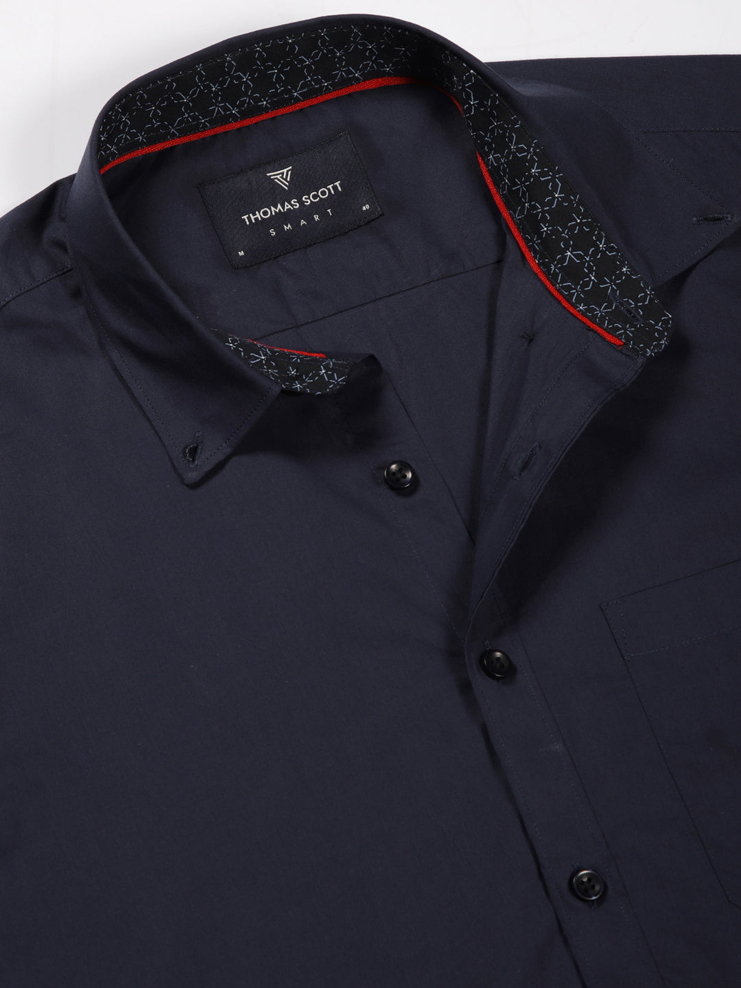 Thomas Scott Men NavyBlue Slim Fit Solid Cotton Formal Shirt