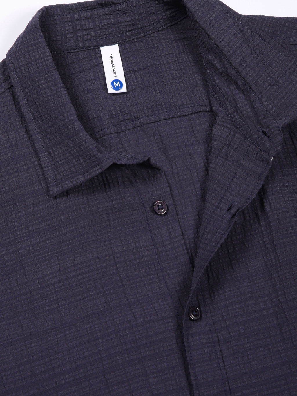 Thomas Scott Men DarkGrey Slim Fit Solid Seersucker Casual Shirt