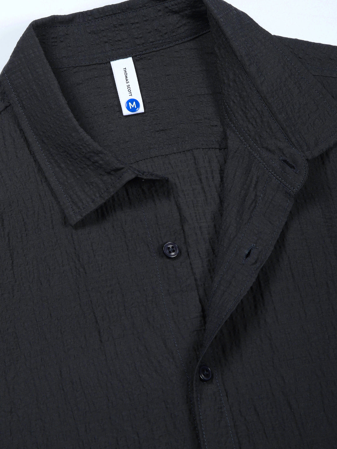 Thomas Scott Men BottleGreen Slim Fit Solid Seersucker Casual Shirt