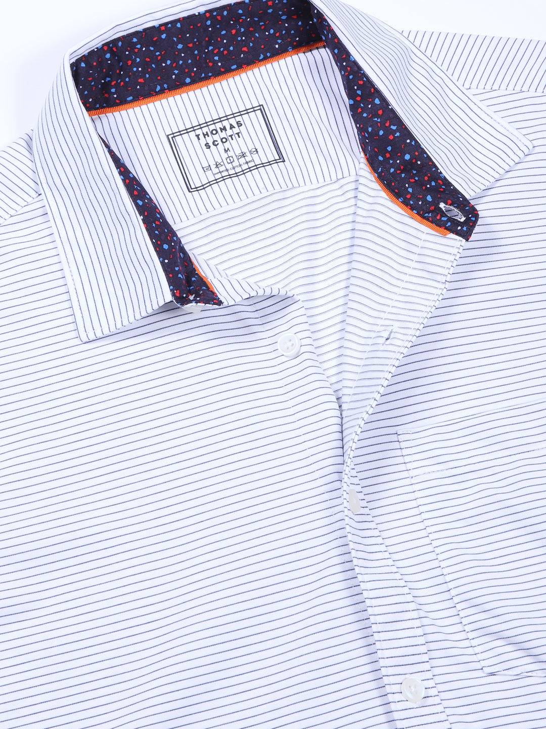 Thomas Scott Men SkyBlue Slim Fit Horizontal Stripes Cotton Knitted Shirt